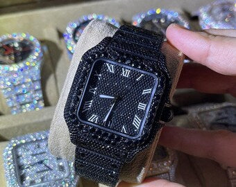 Black Iced-Out Cartier Watch – Luxury Meets Street Style